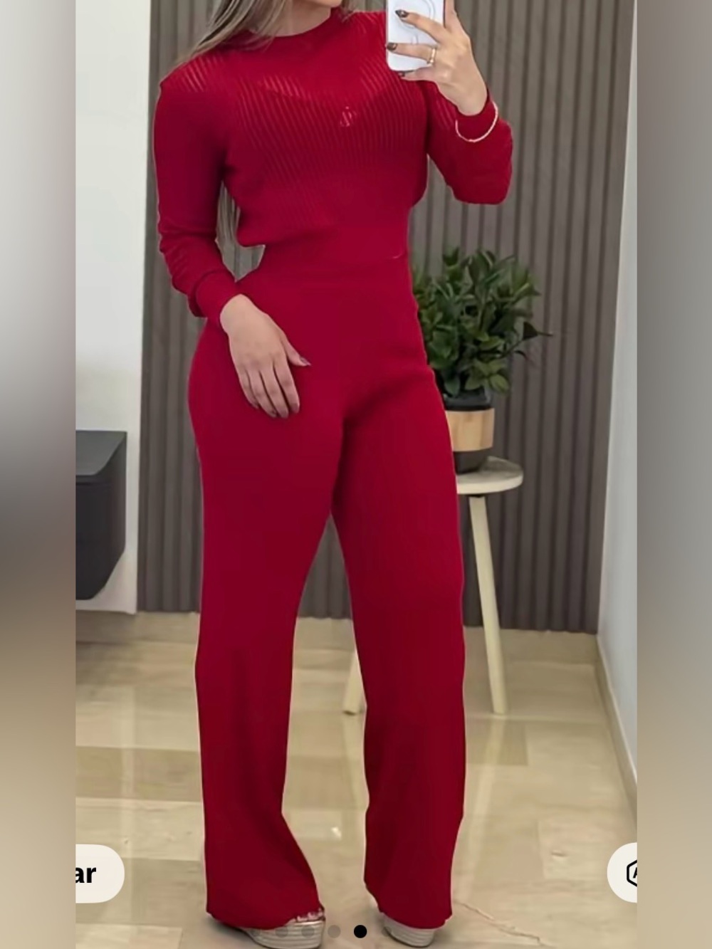 Sophisticated Red Ribbed Wide-Leg Jumpsuit